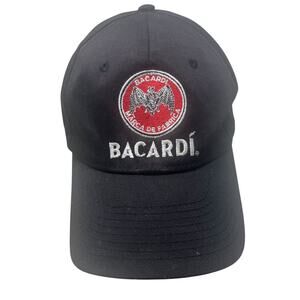 Bacardi Rum Hat Cap Mens One Size Black Red Logo Embroidered Adjustable